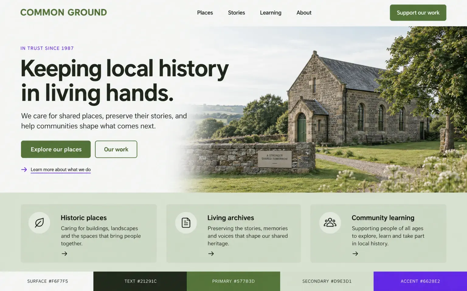 Example website coloured with a palette whose accent is muted rather than bright