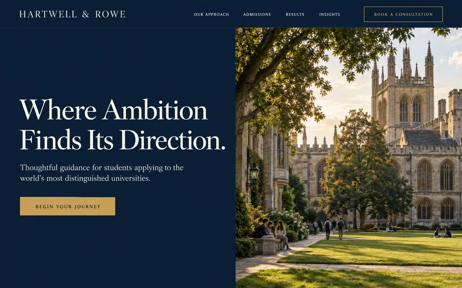Example website for a university admissions consultancy