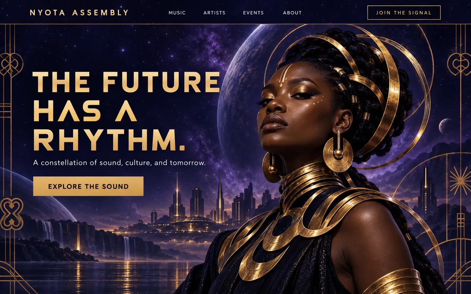 Example website designed in the Afrofuturism style