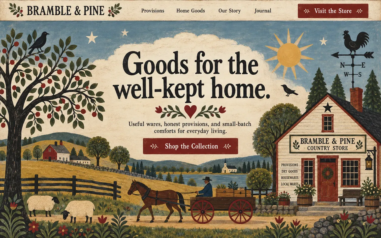 Example website designed in the American folk art style