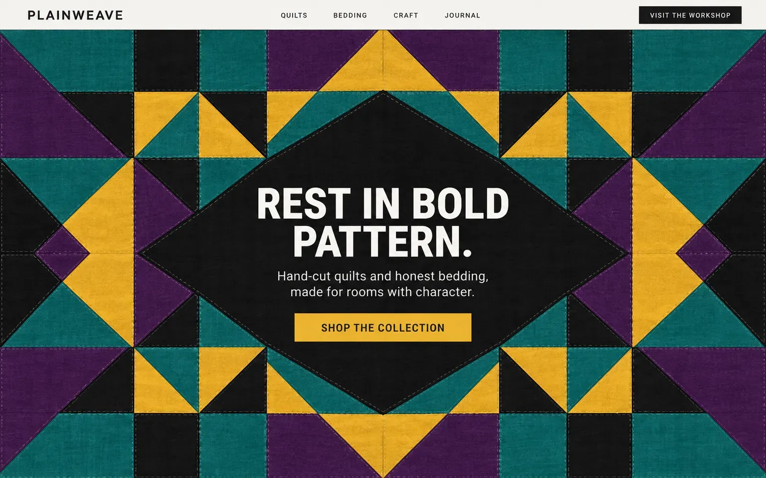 Example website designed in the Amish quilt geometry style