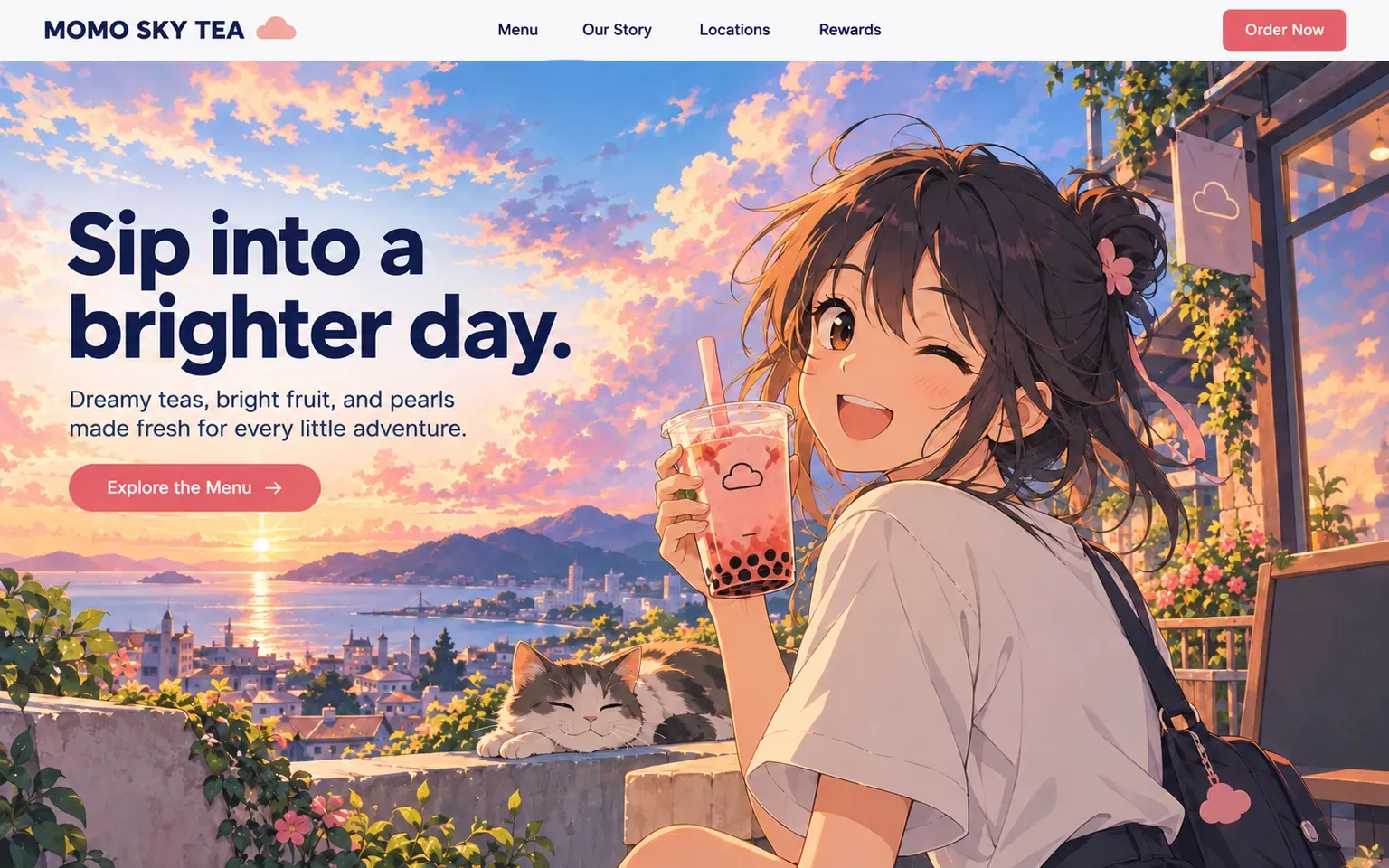 Example website whose artwork is anime background and character art
