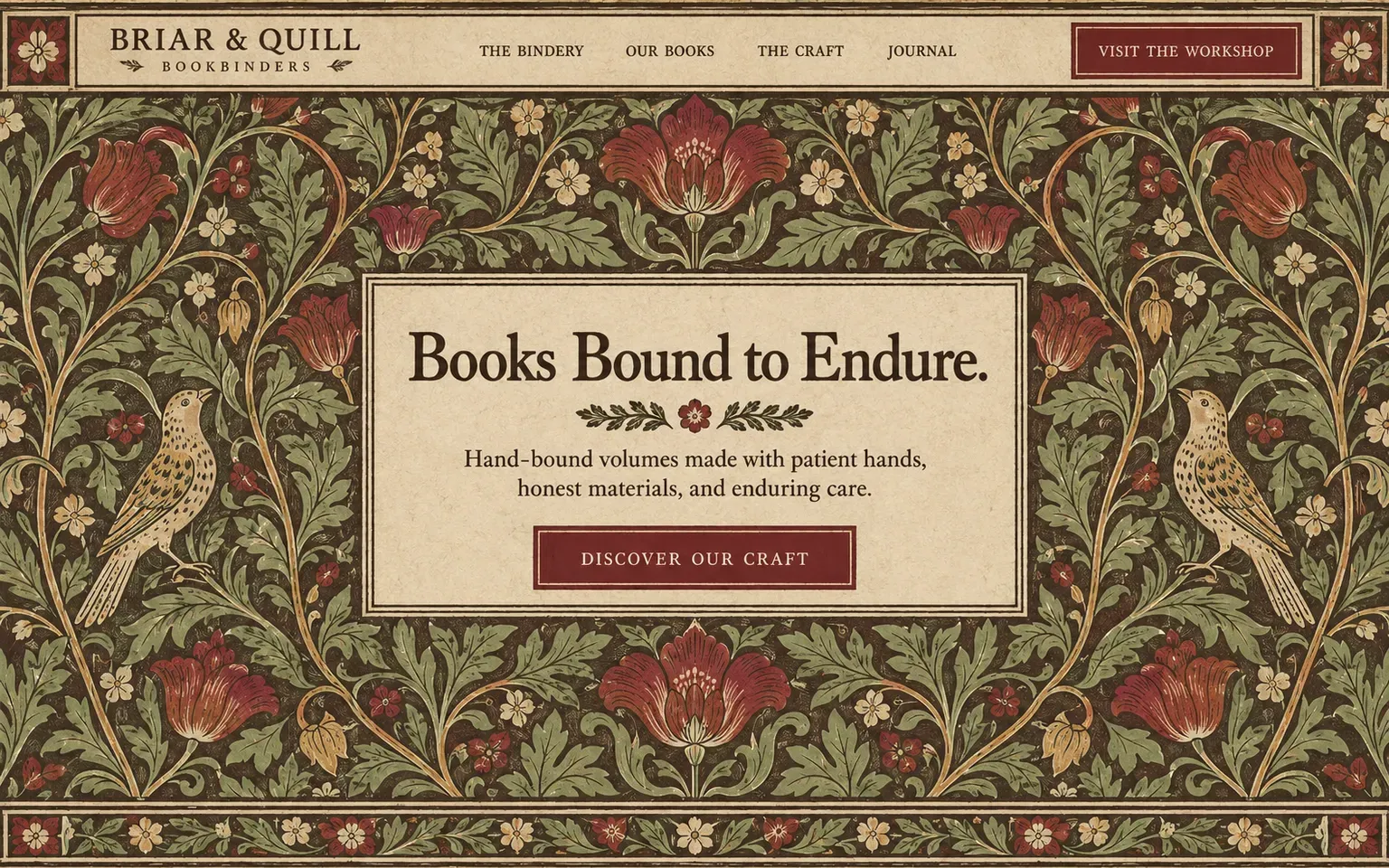 Example website designed in the Arts and Crafts movement style