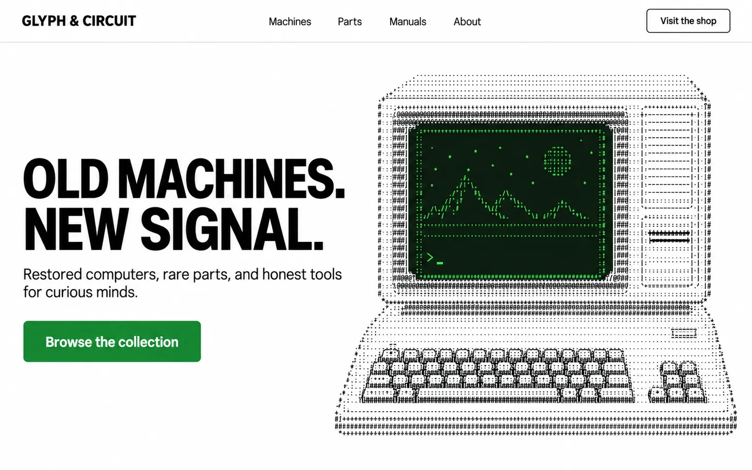 Example website whose artwork is ascii art