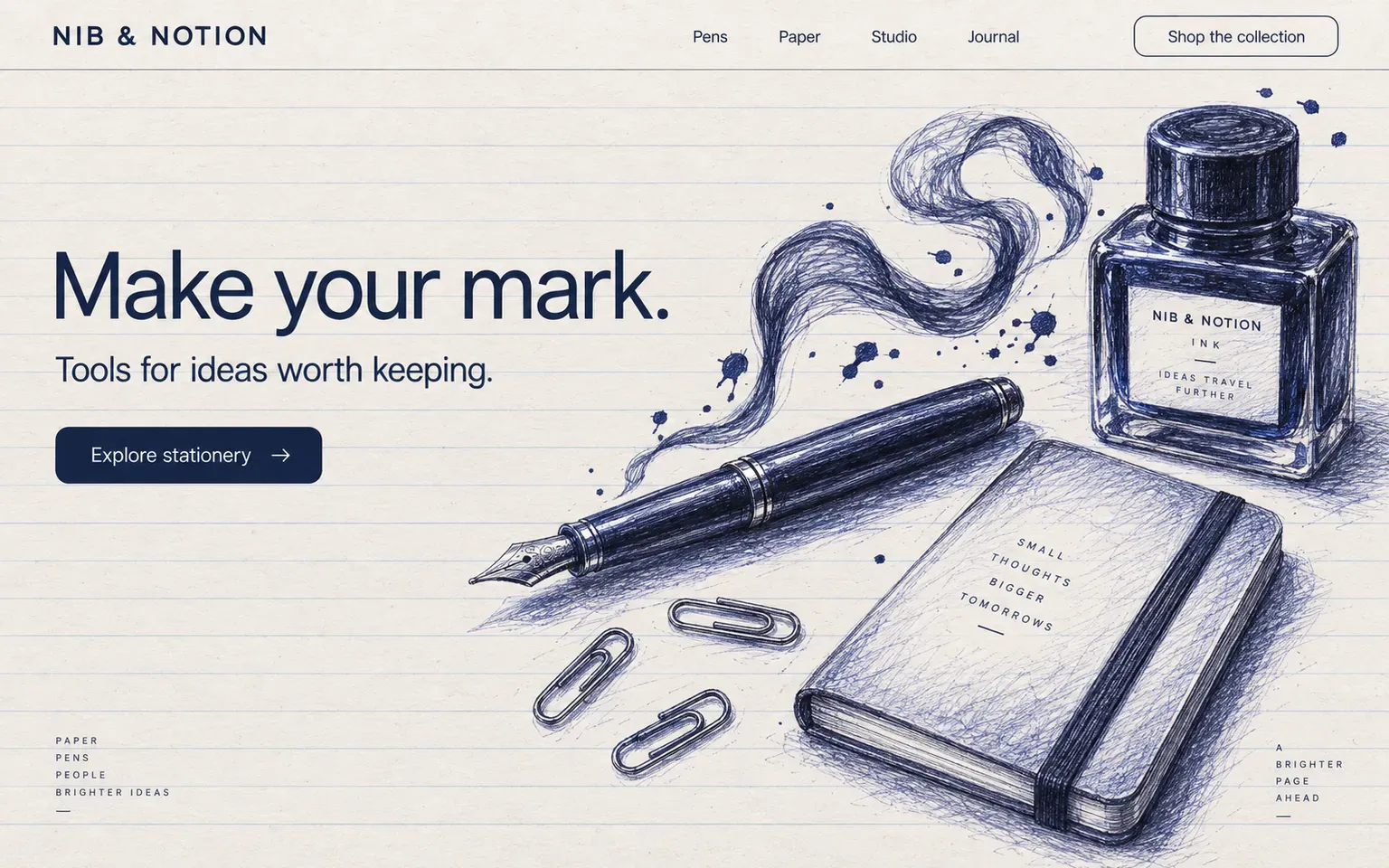 Example website whose artwork is ballpoint biro drawing