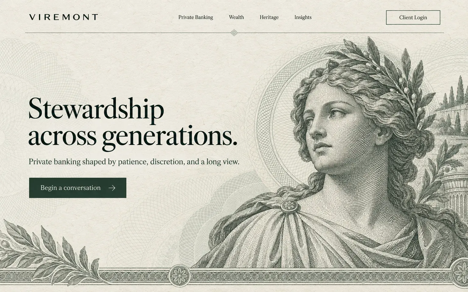 Example website whose artwork is engraved banknote illustration
