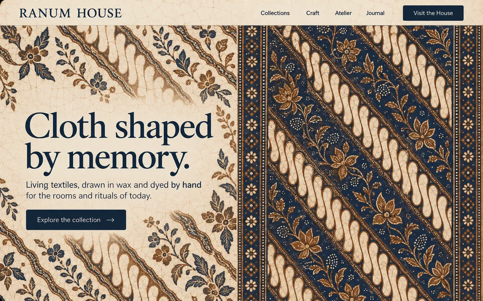 Example website designed in the Batik textile design style