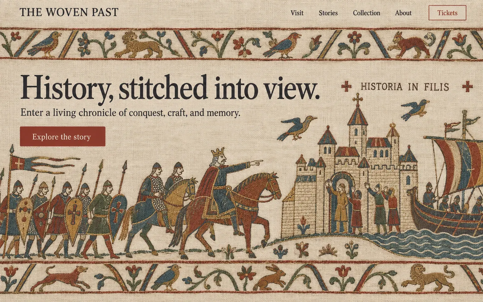 Example website whose artwork is bayeux tapestry style
