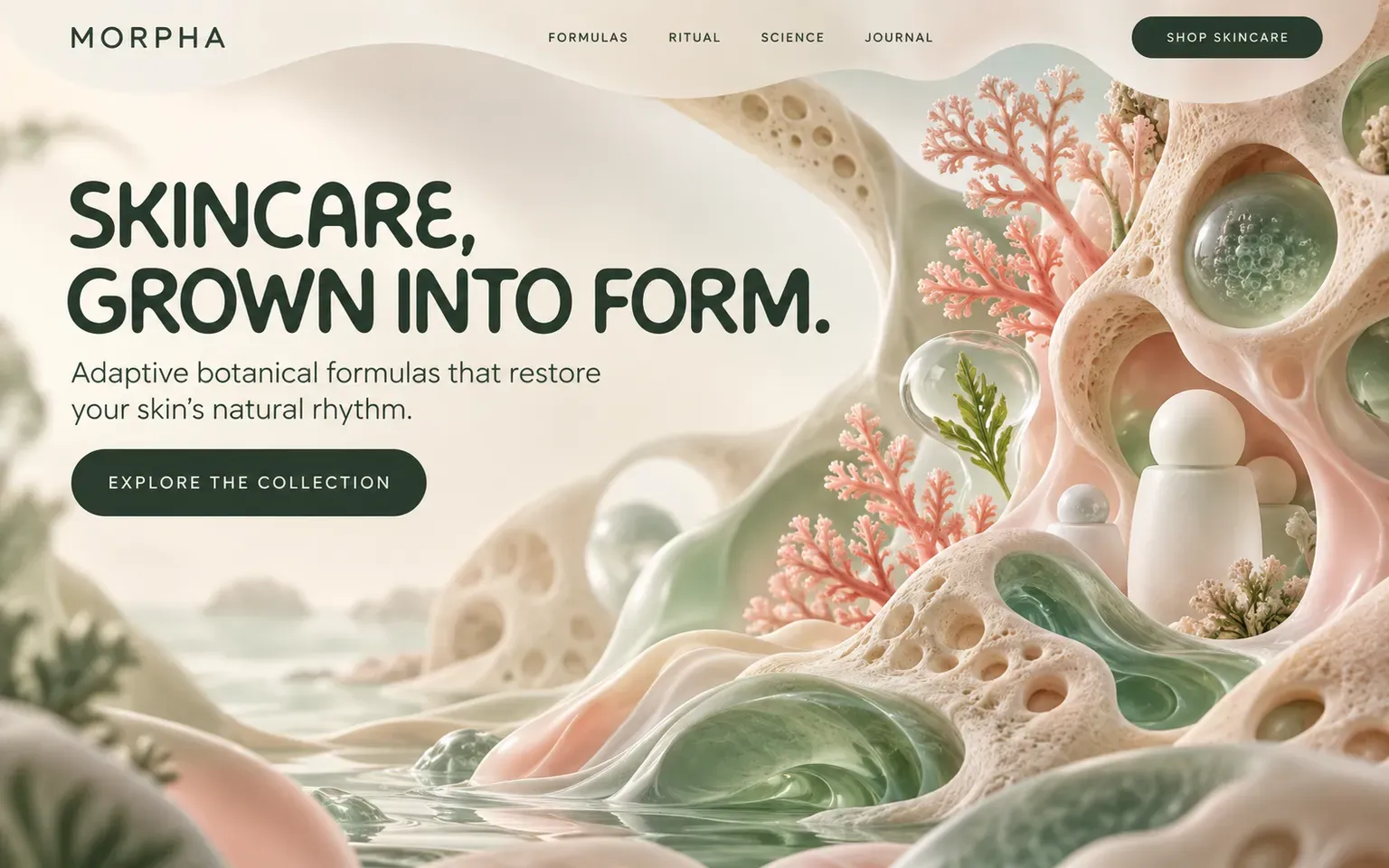 Example website designed in the Biomorphic design style