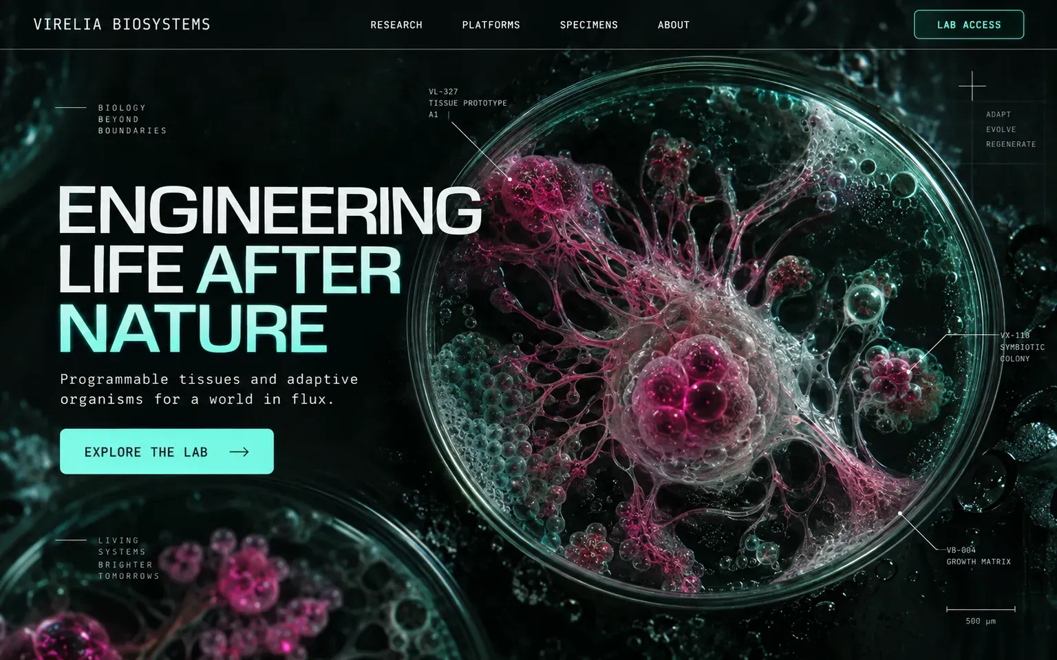 Example website designed in the Biopunk style