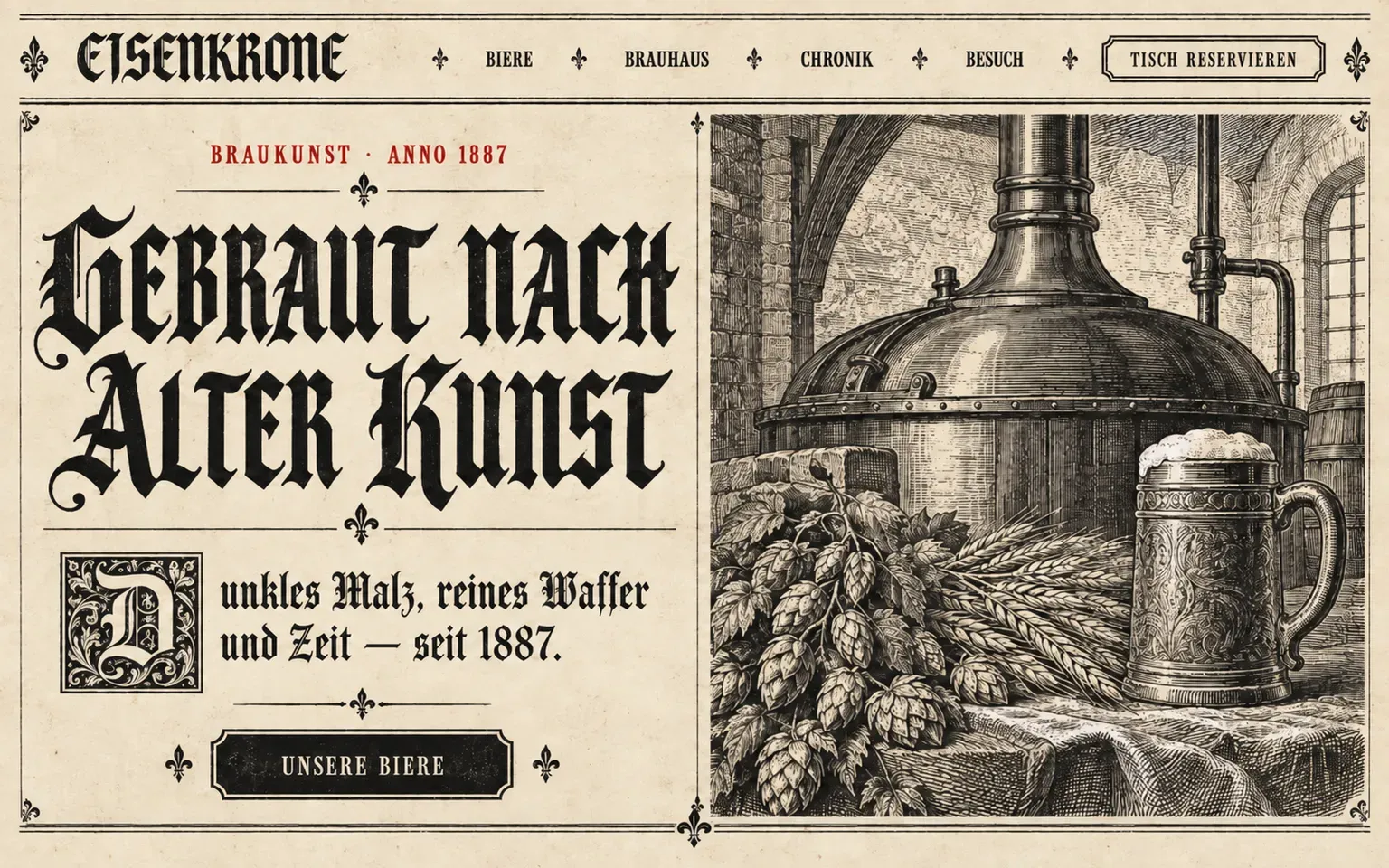 Example website designed in the Blackletter printing style