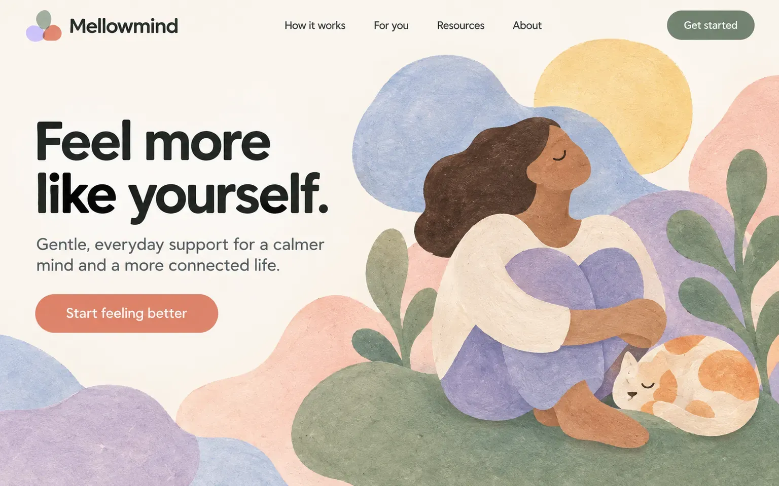 Example website whose artwork is organic blob illustration