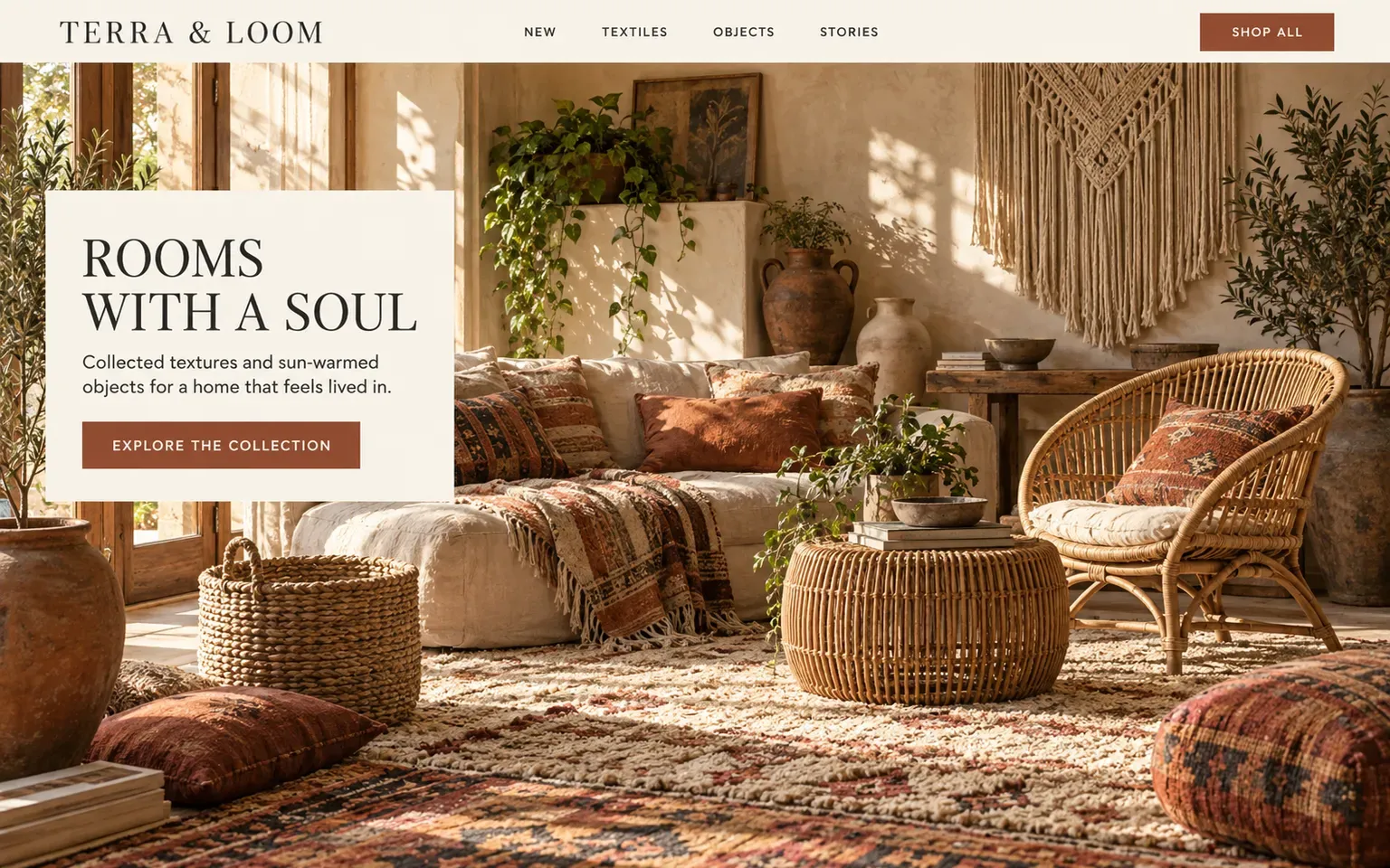 Example website designed in the Bohemian interior style style