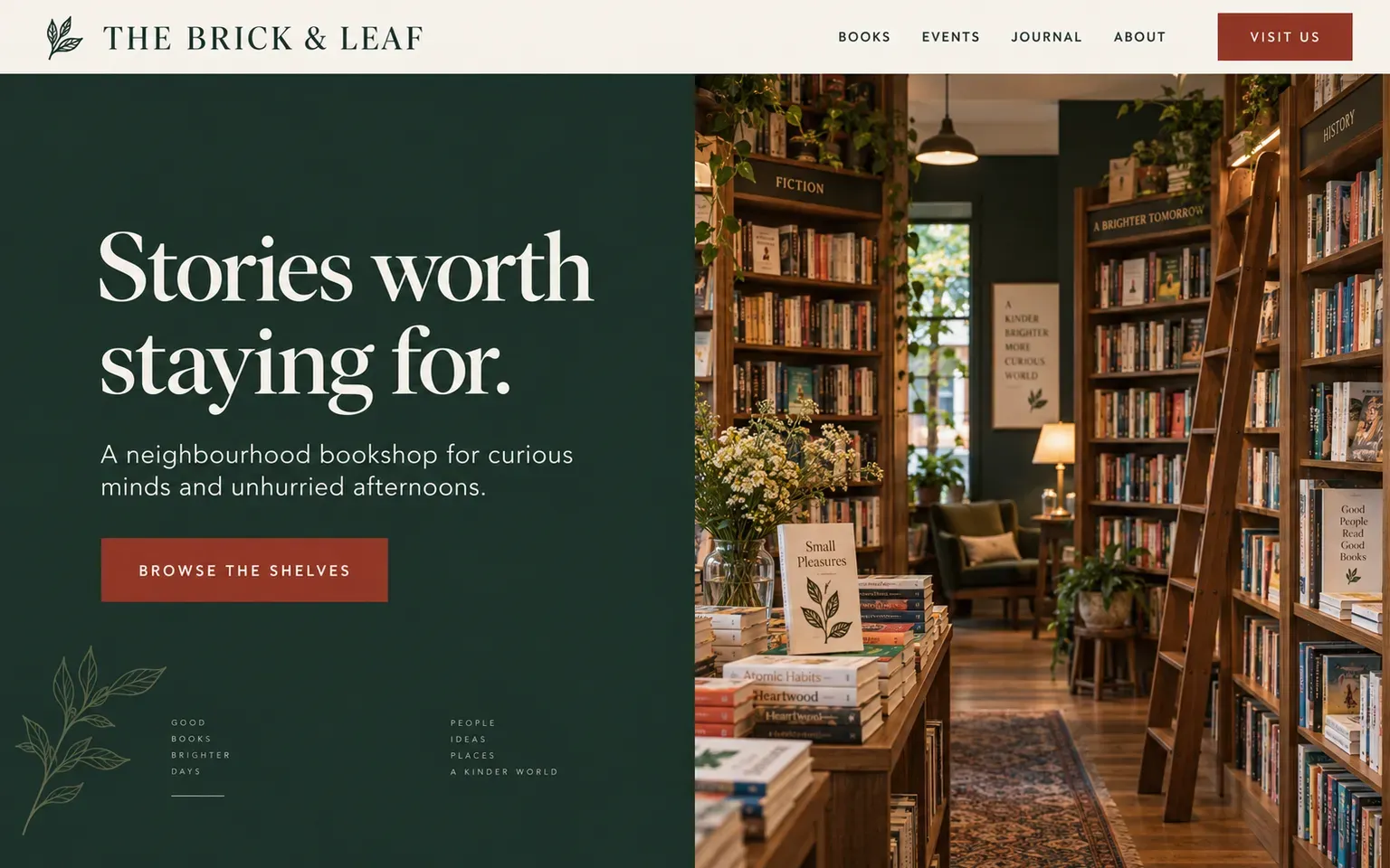 Example website for a independent bookshop