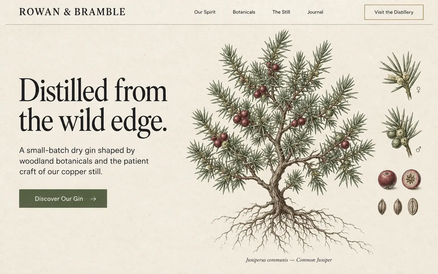 Example website whose artwork is engraved botanical plate