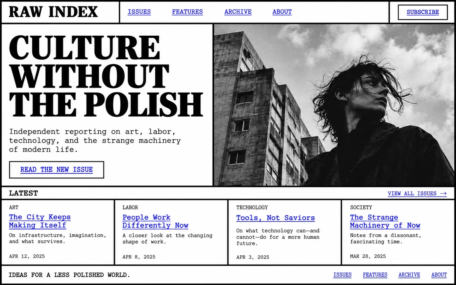 Example website designed in the Web brutalism style