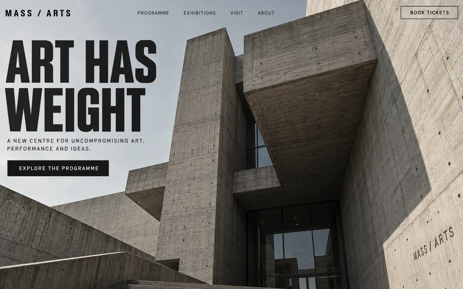 Example website designed in the Concrete Brutalist architecture style