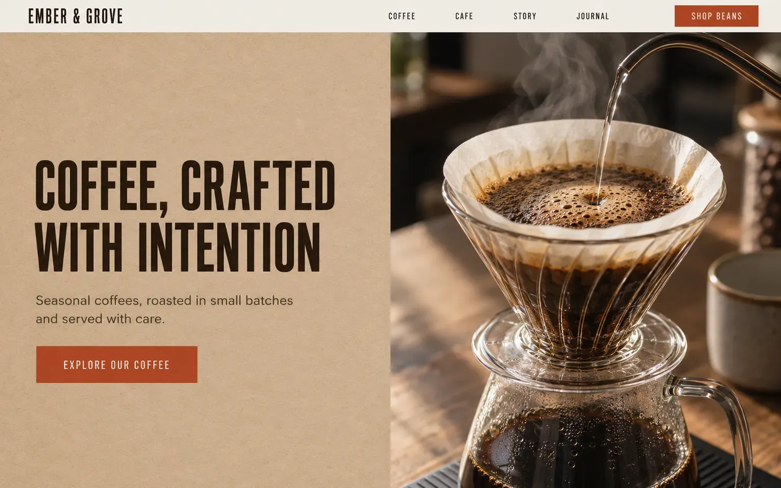Example website for a specialty coffee roastery and cafe