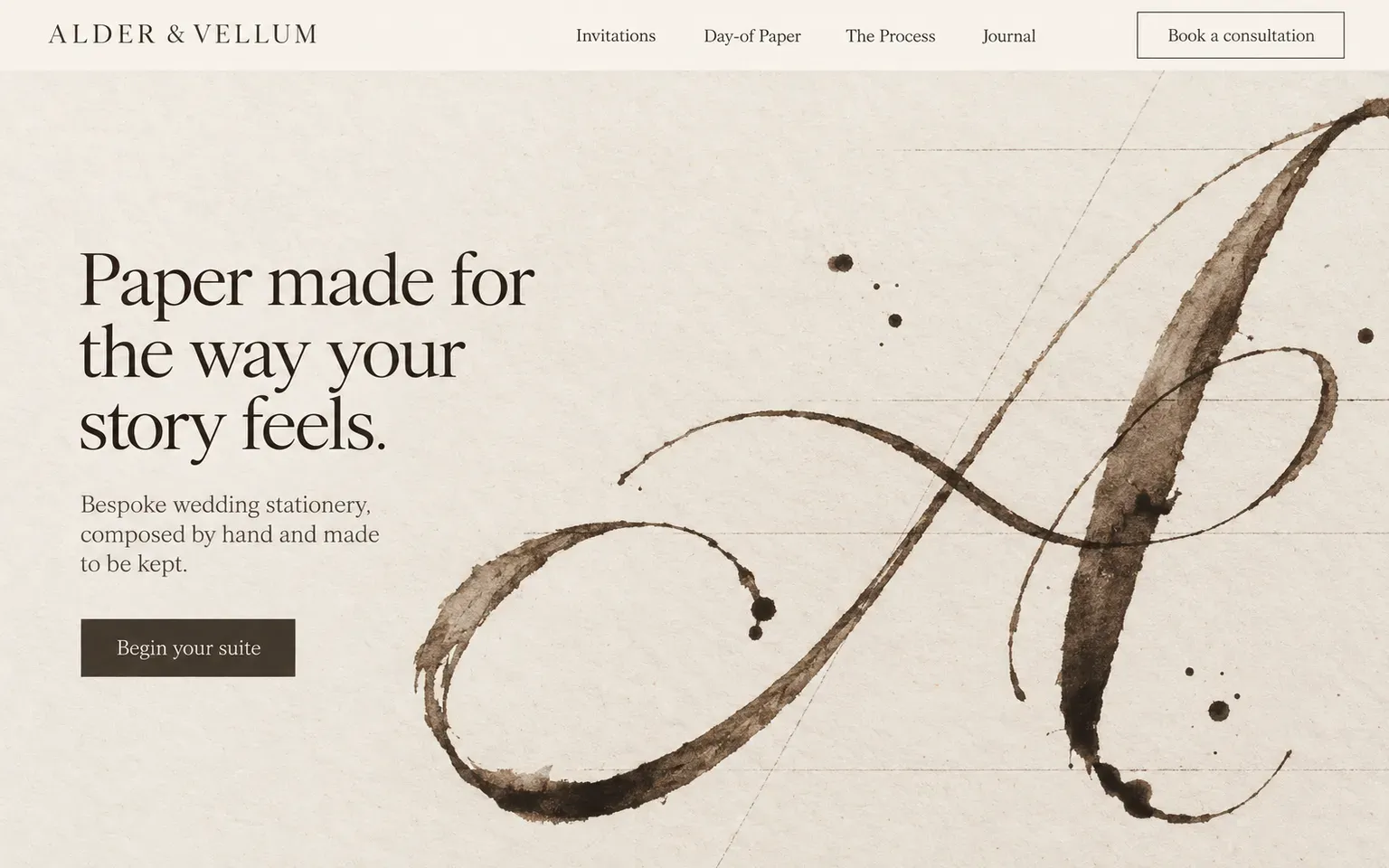 Example website whose artwork is broad-nib calligraphy