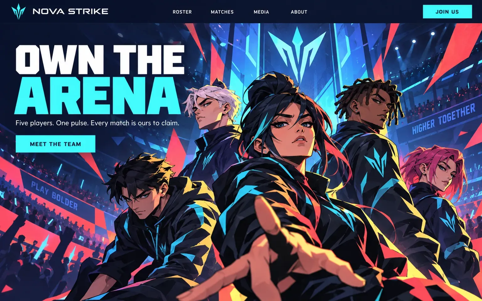 Example website whose artwork is cel-shaded digital illustration