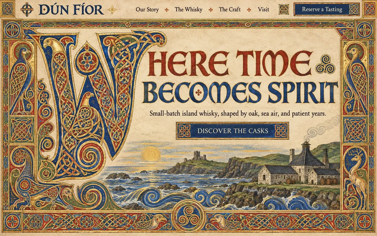 Example website designed in the Insular manuscript illumination in the Book of Kells manner style
