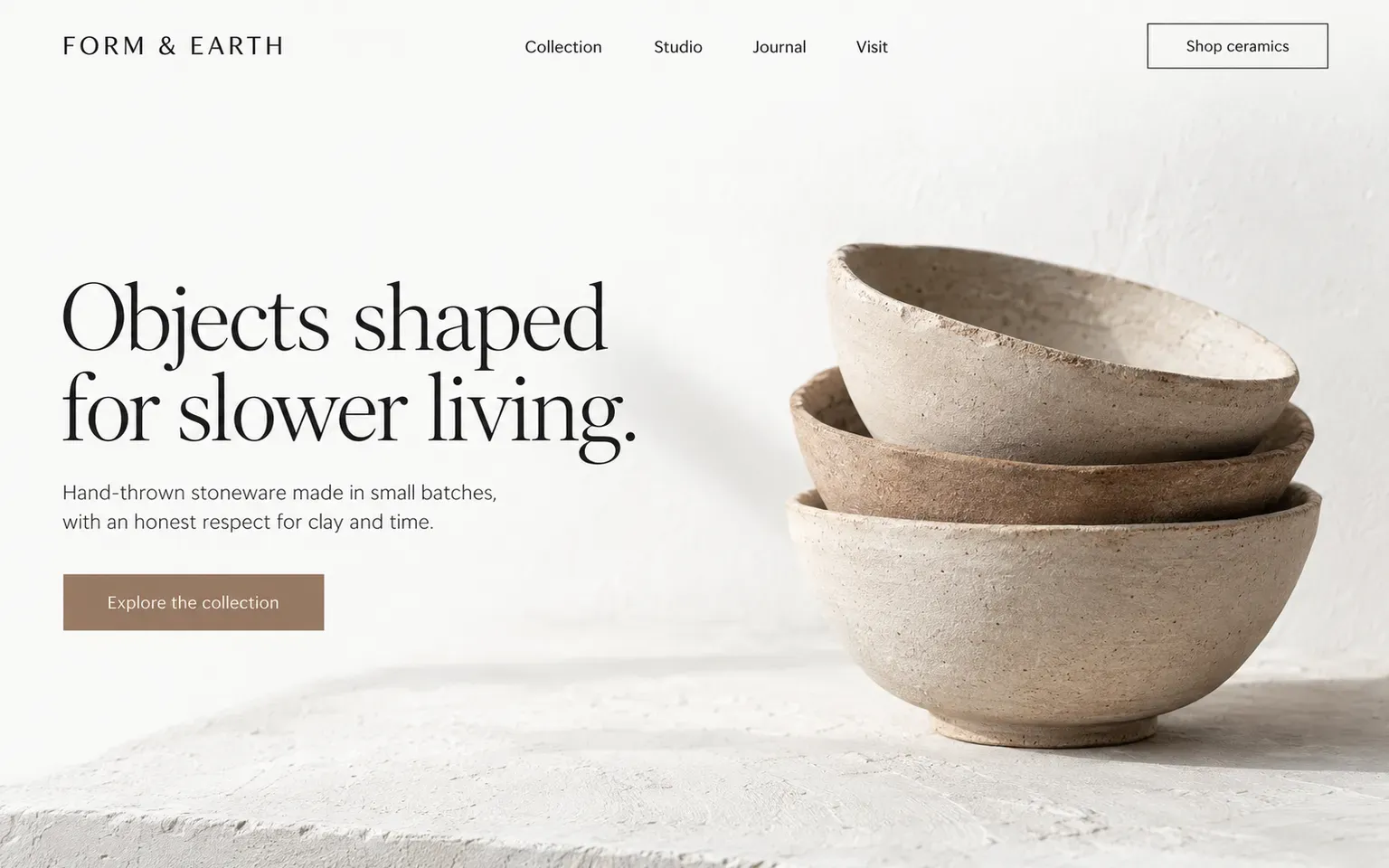 Example website for a ceramics studio