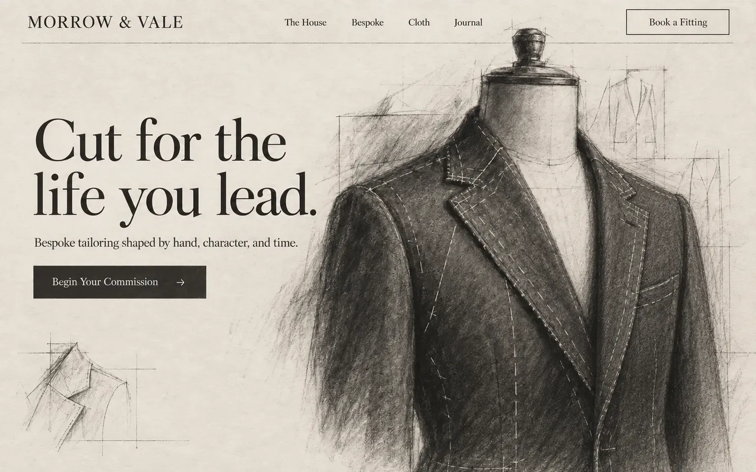 Example website whose artwork is charcoal and graphite drawing