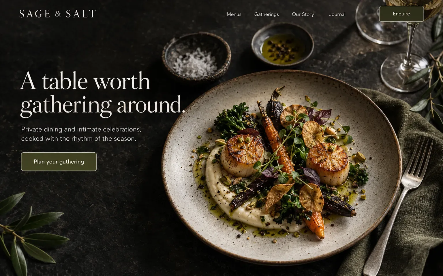 Example website for a private chef and small-event catering service