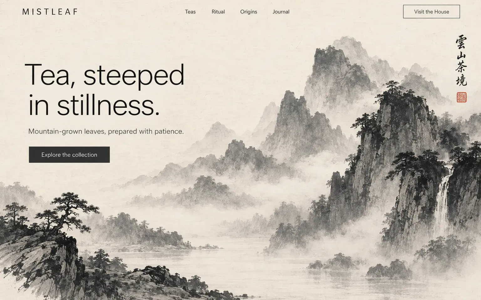 Example website whose artwork is chinese shan shui ink landscape