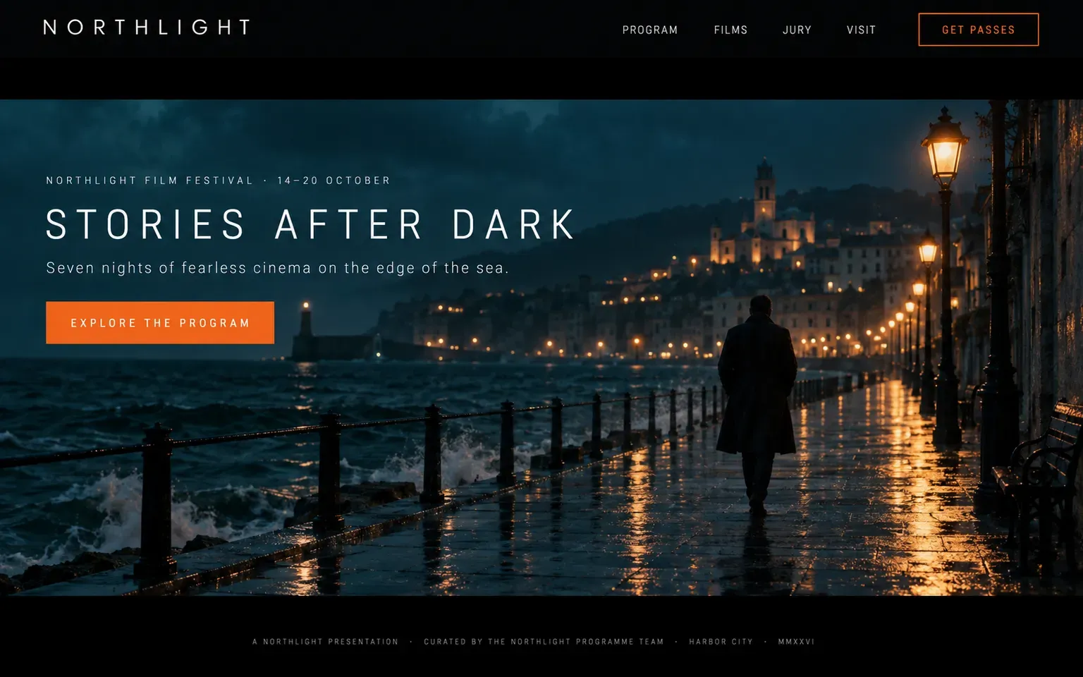 Example website designed in the Cinematic letterboxed look style