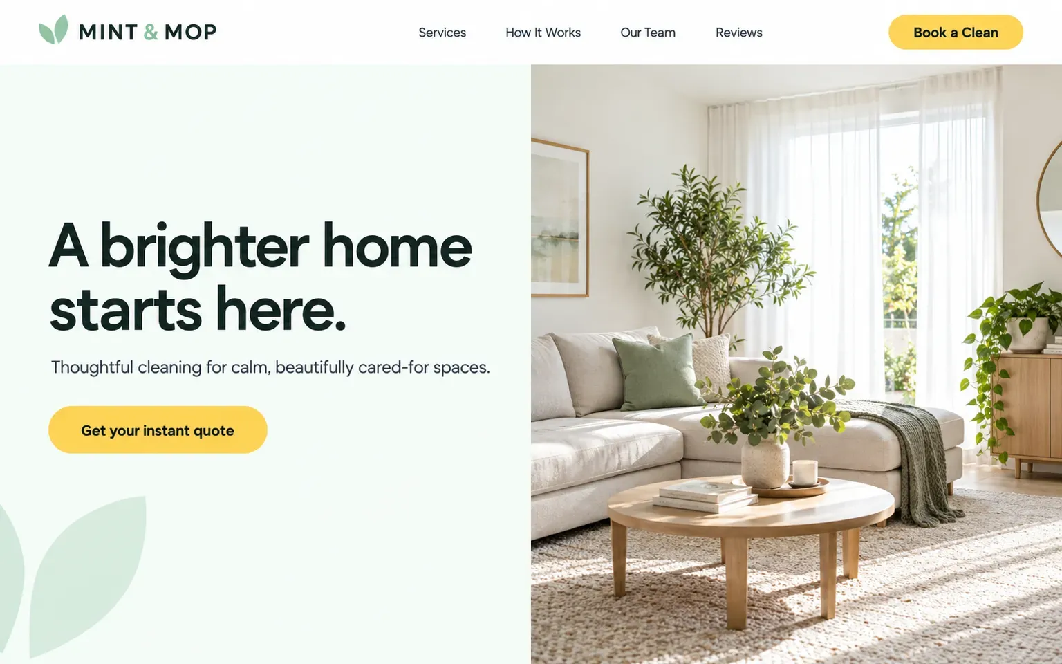 Example website for a home cleaning service