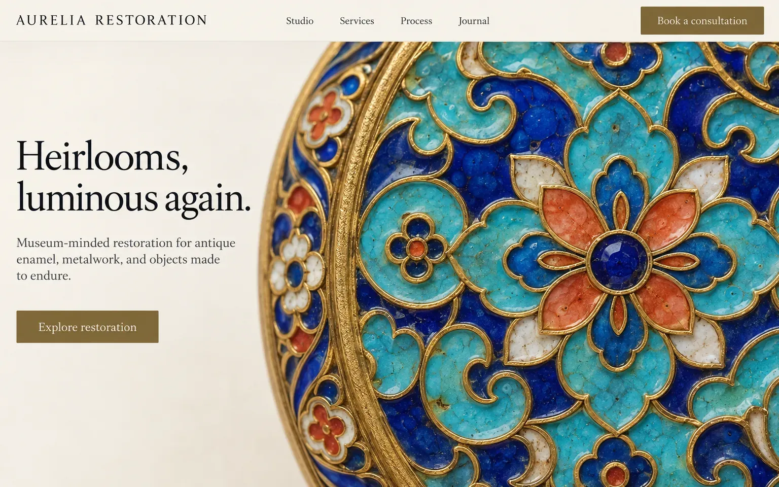 Example website whose artwork is cloisonne enamel