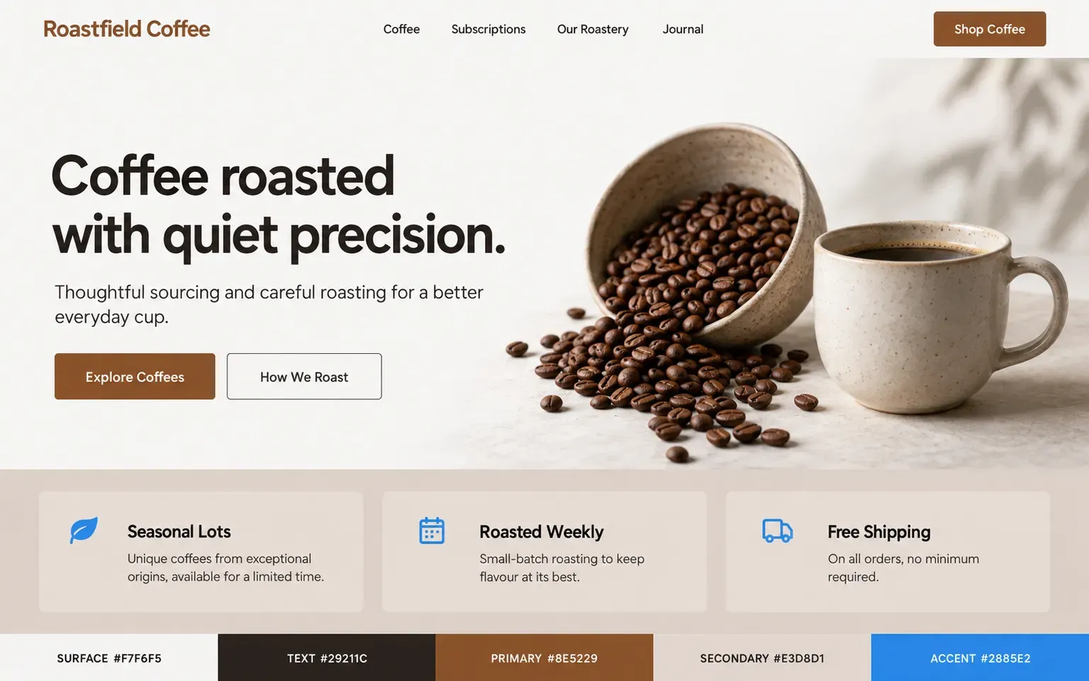 Example website coloured with a roasted coffee palette