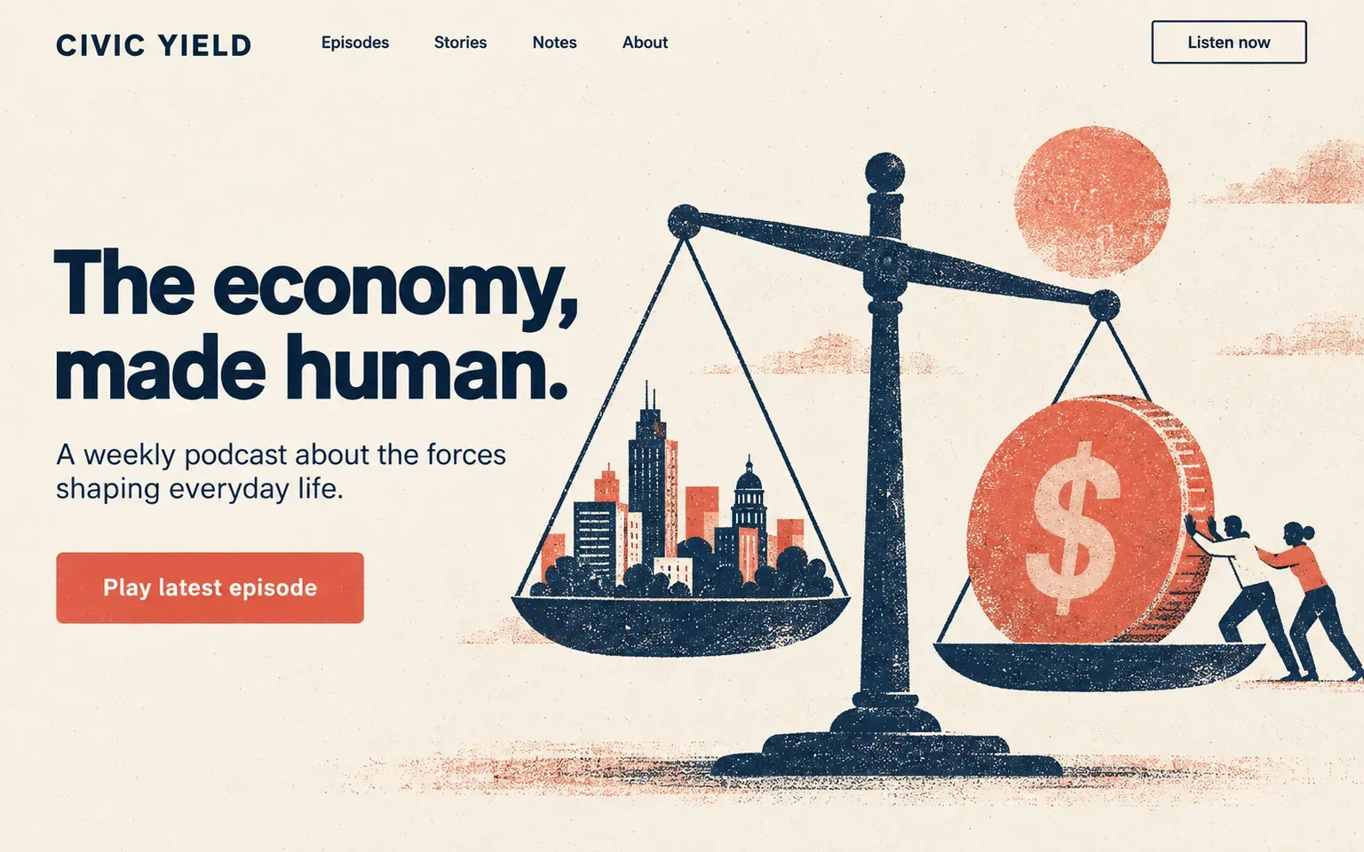 Example website whose artwork is conceptual editorial illustration