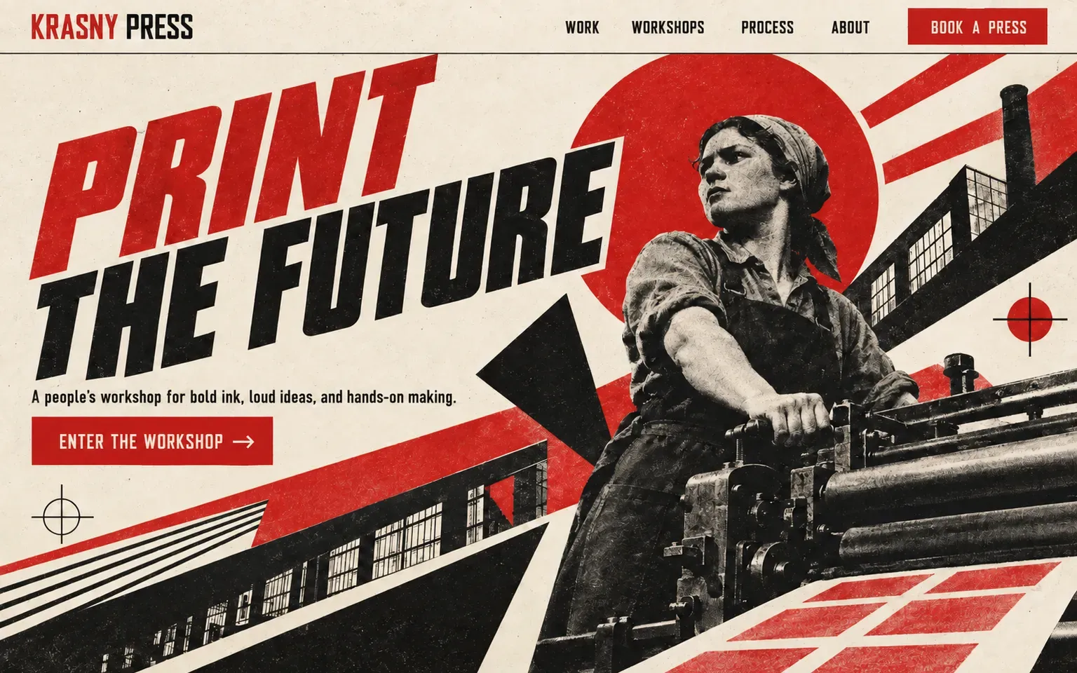 Example website designed in the Russian Constructivism style