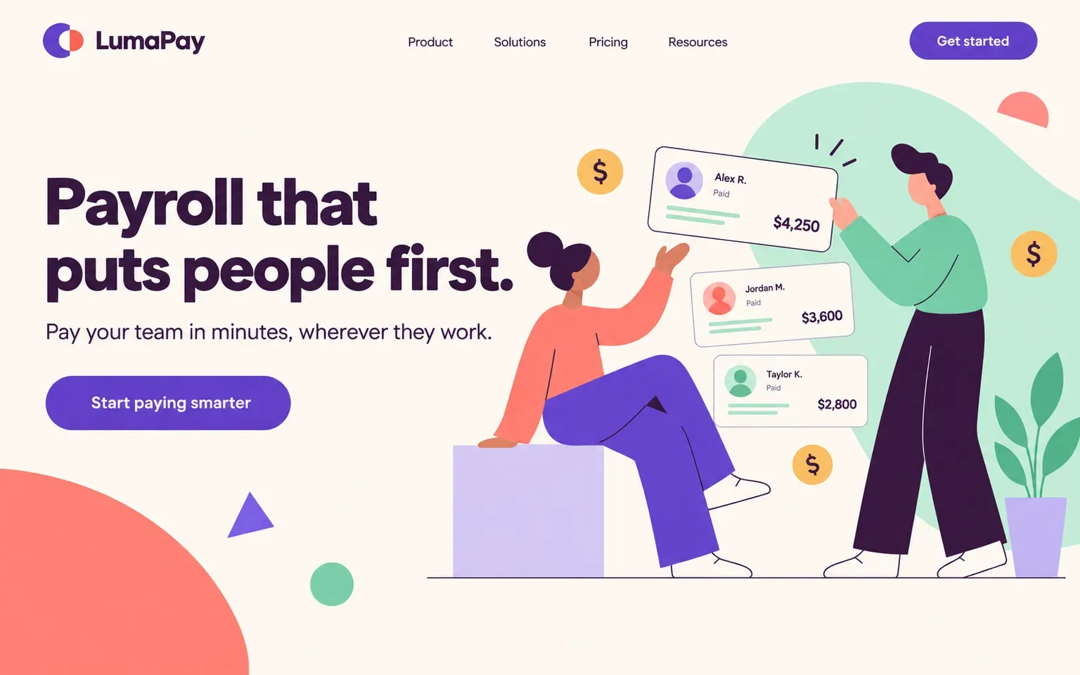 Example website designed in the Corporate Memphis flat illustration style