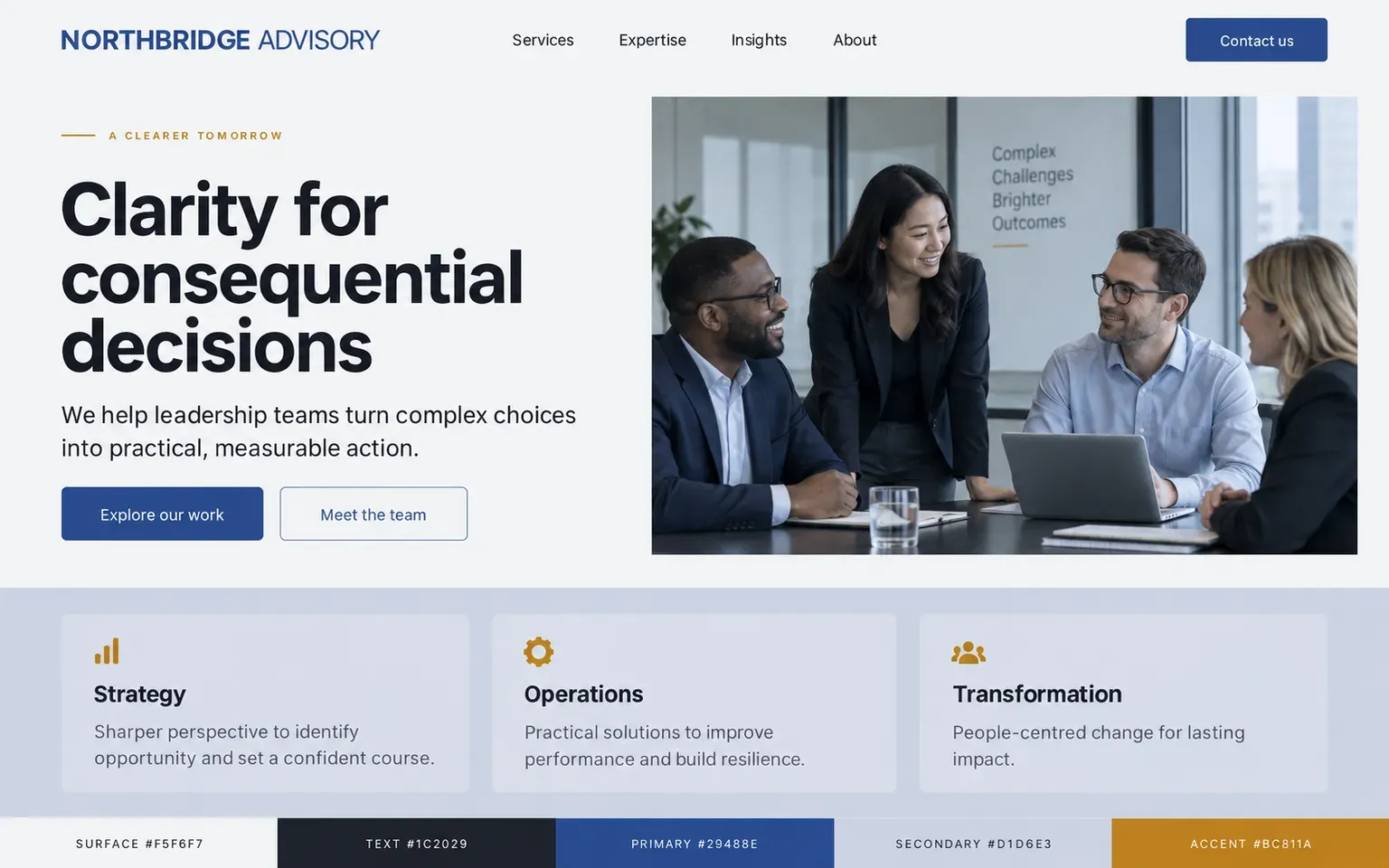 Example website coloured with a conservative corporate palette