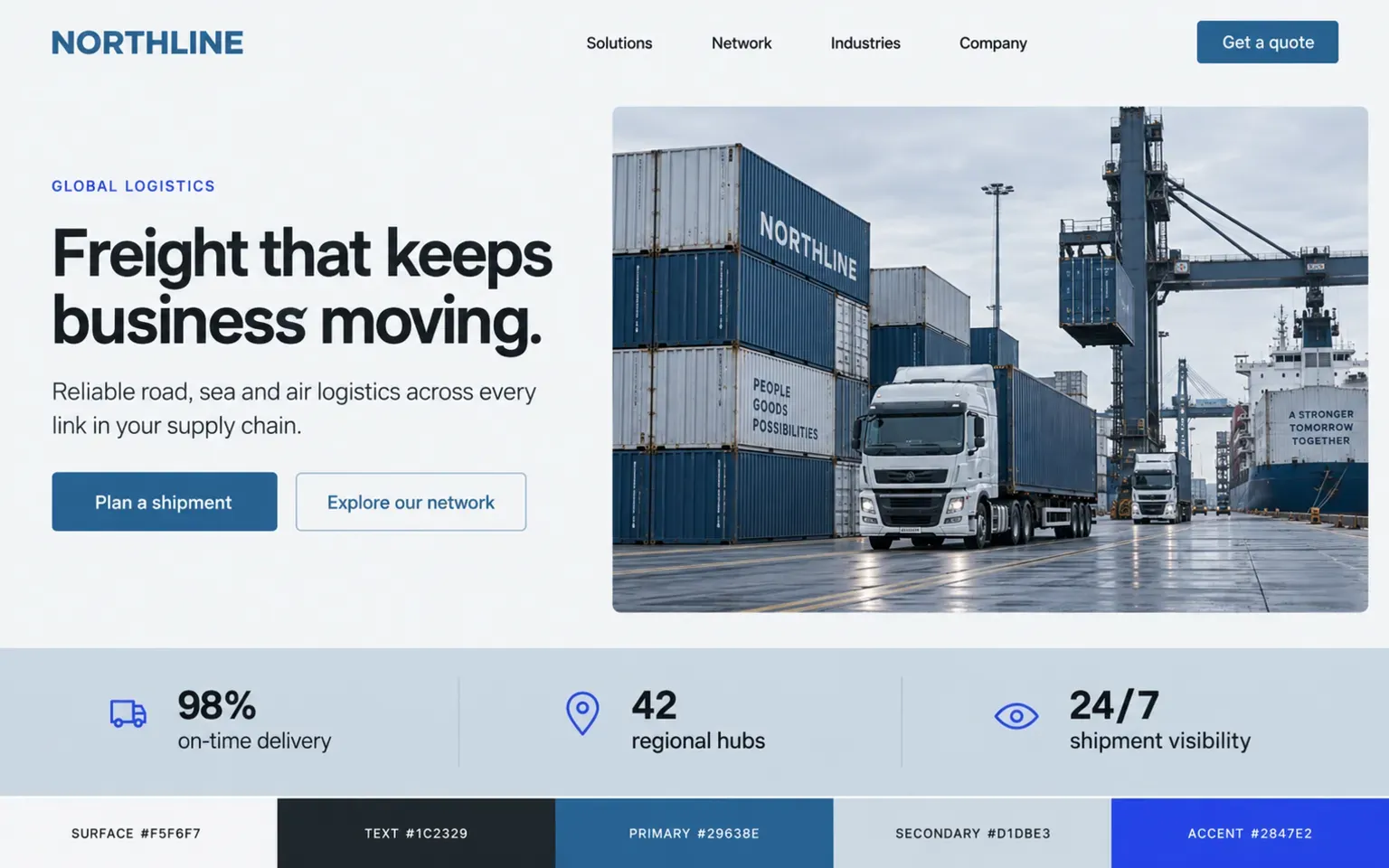 Example website coloured with a conservative corporate palette in slate