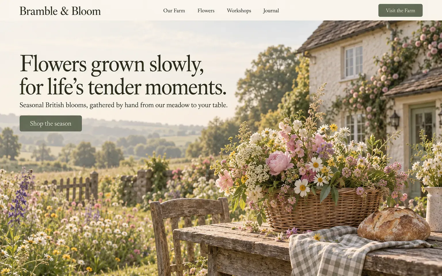 Example website designed in the Cottagecore style