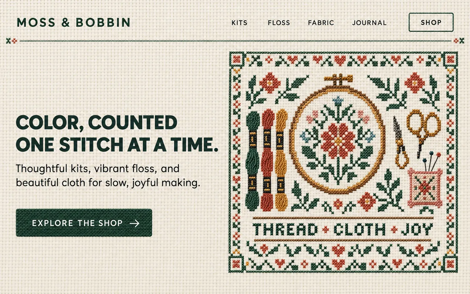 Example website whose artwork is counted cross stitch