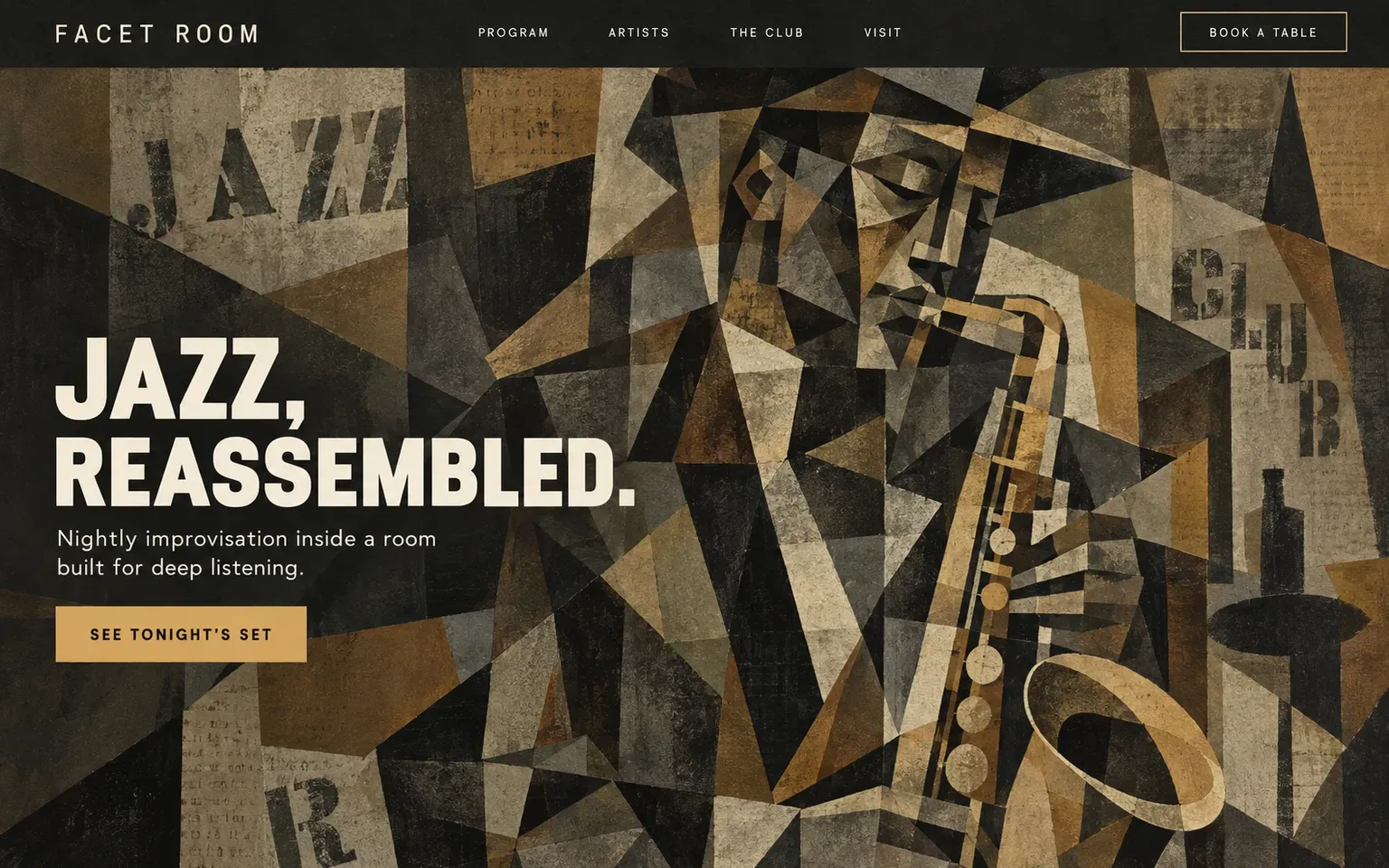 Example website designed in the Analytic Cubism style
