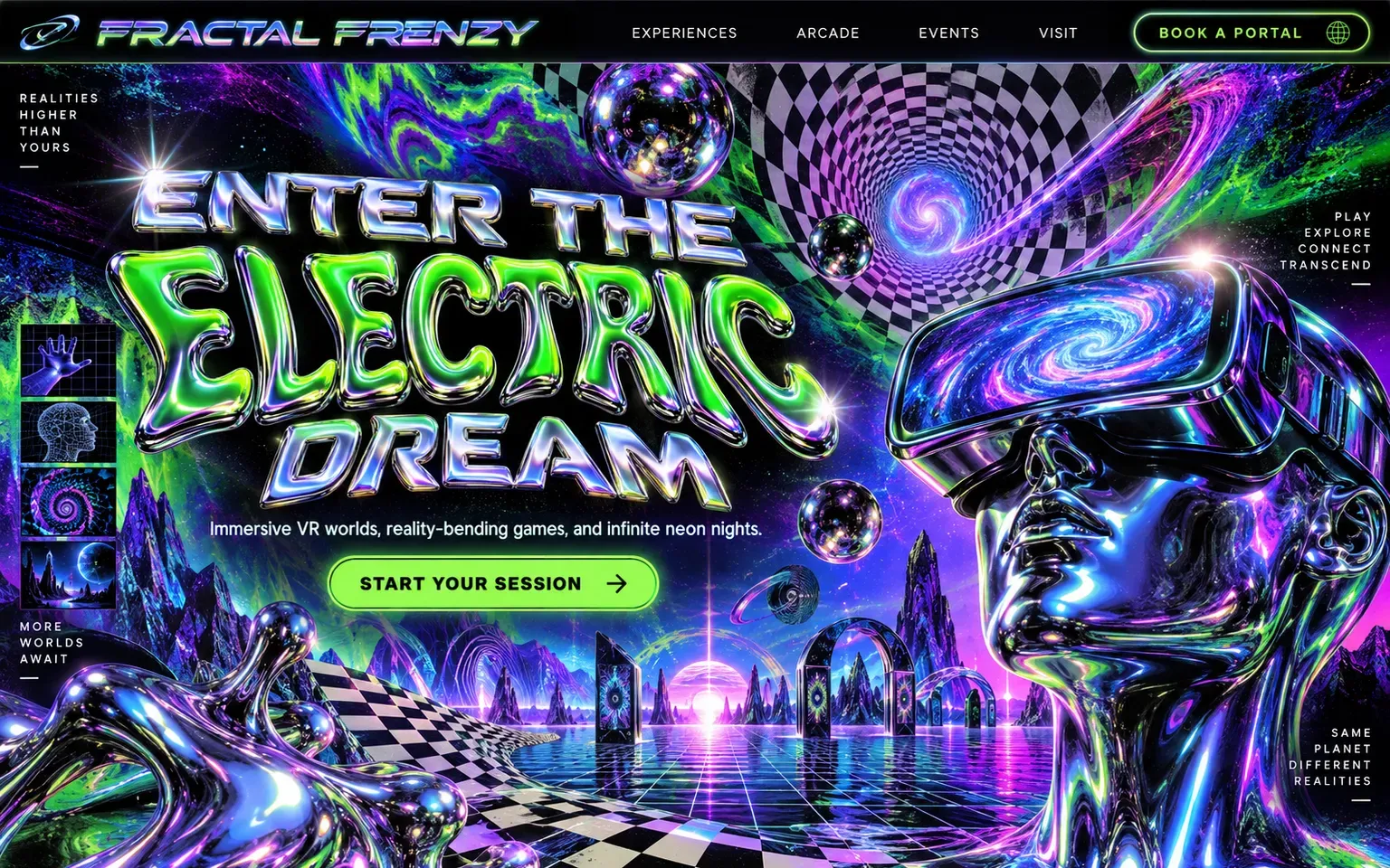 Example website designed in the 1990s cyberdelic design style