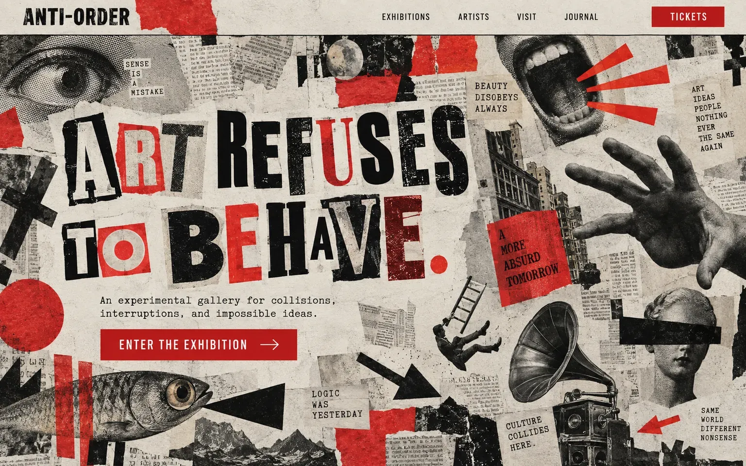 Example website designed in the Dada style