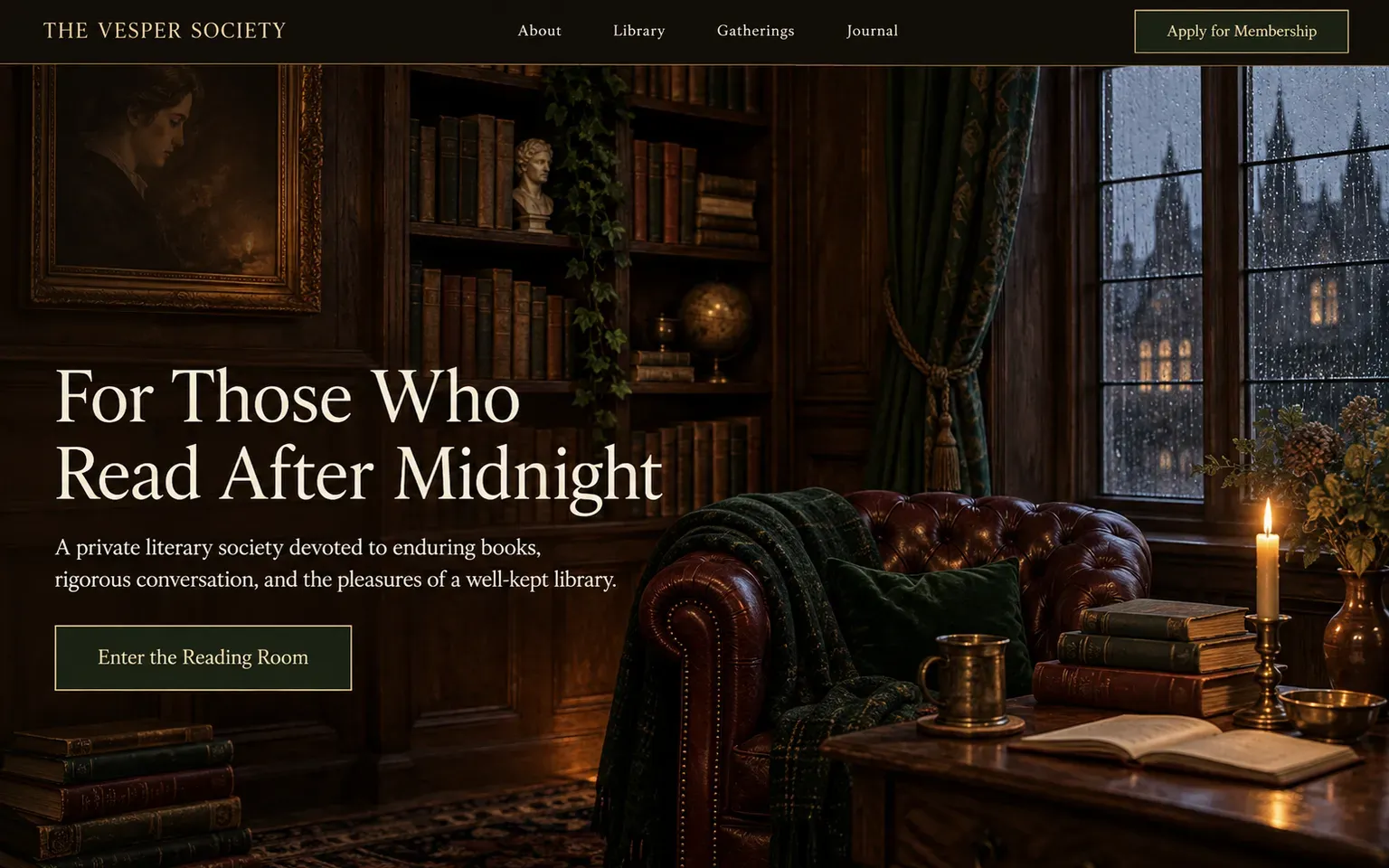 Example website designed in the Dark academia style