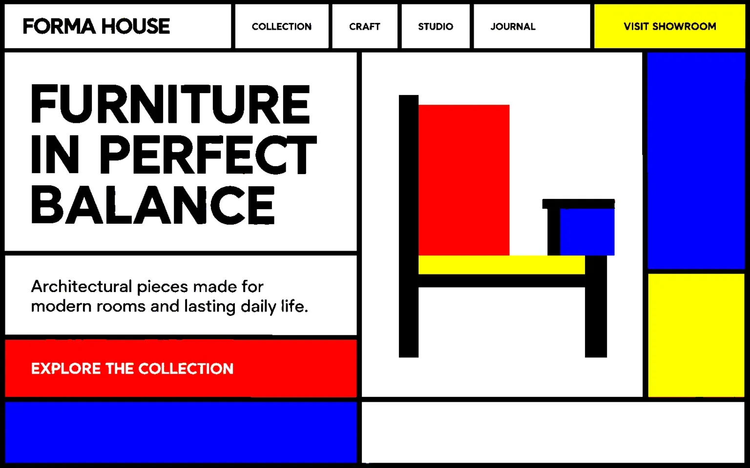 Example website designed in the De Stijl style