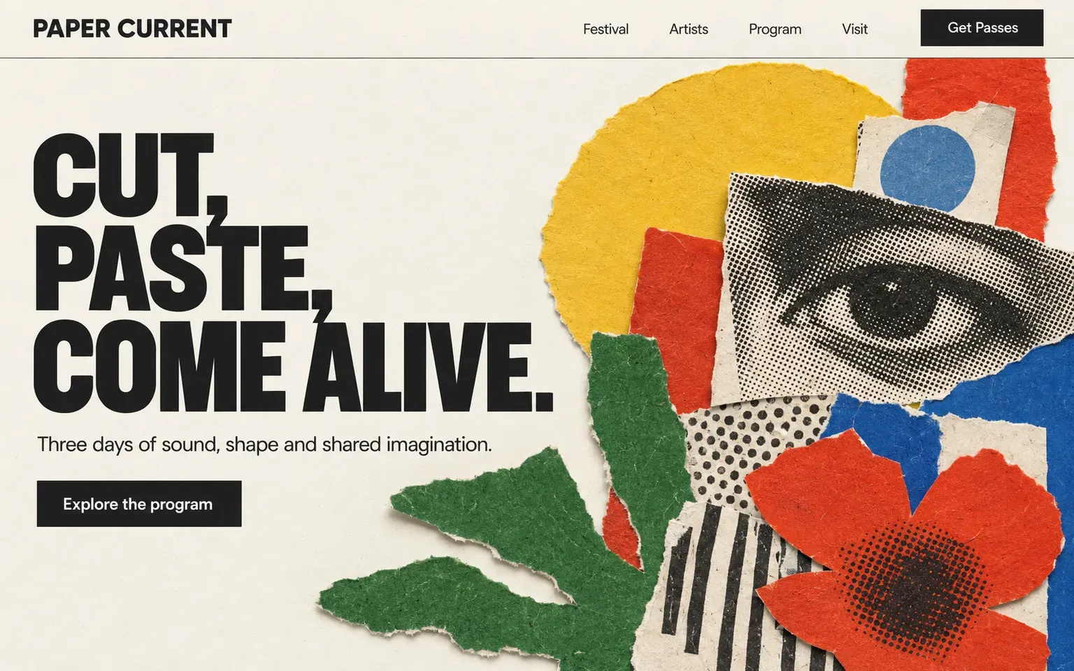 Example website whose artwork is digital cut-paper collage