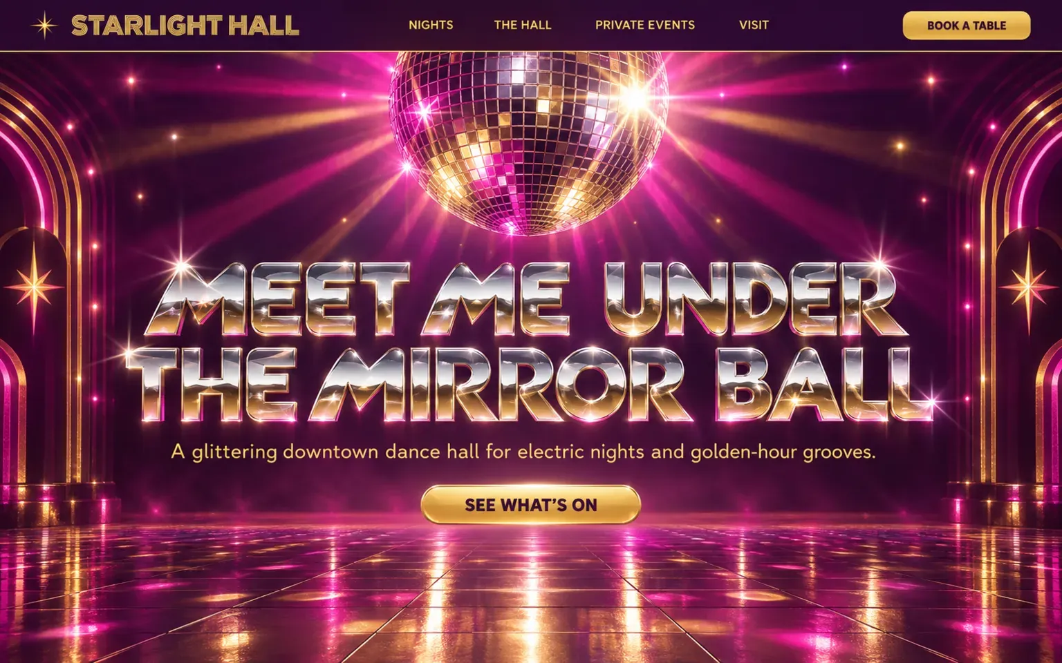 Example website designed in the Late 1970s disco design style