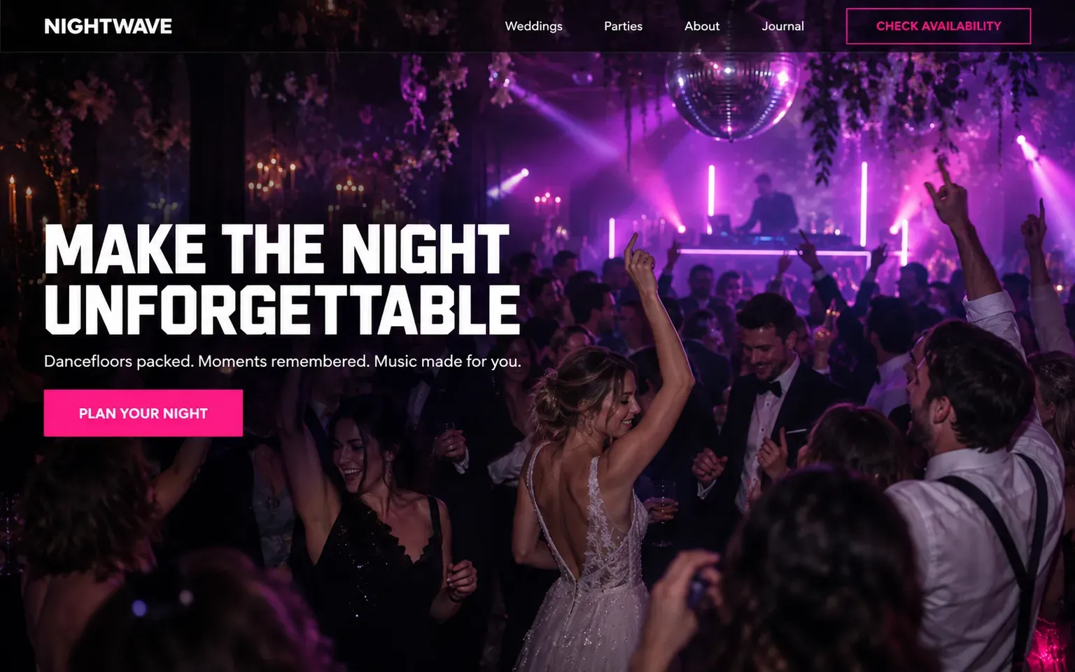 Example website for a wedding and party dj