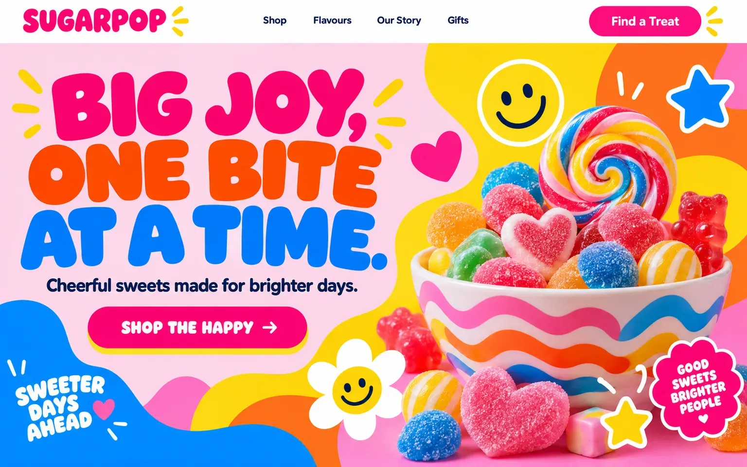 Example website designed in the Dopamine design style