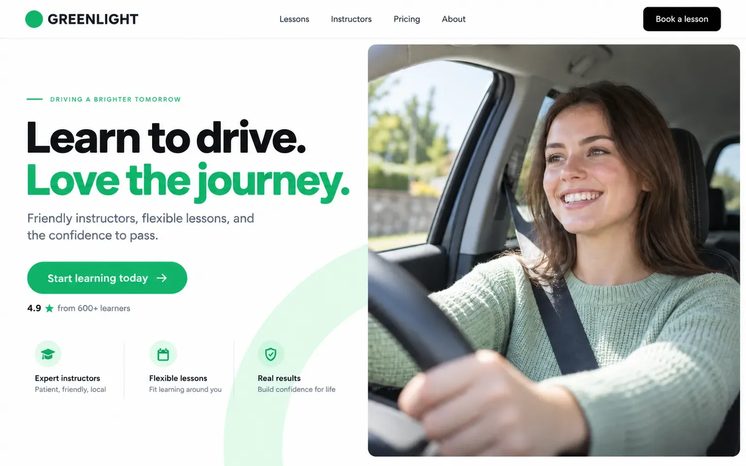 Example website for a driving school
